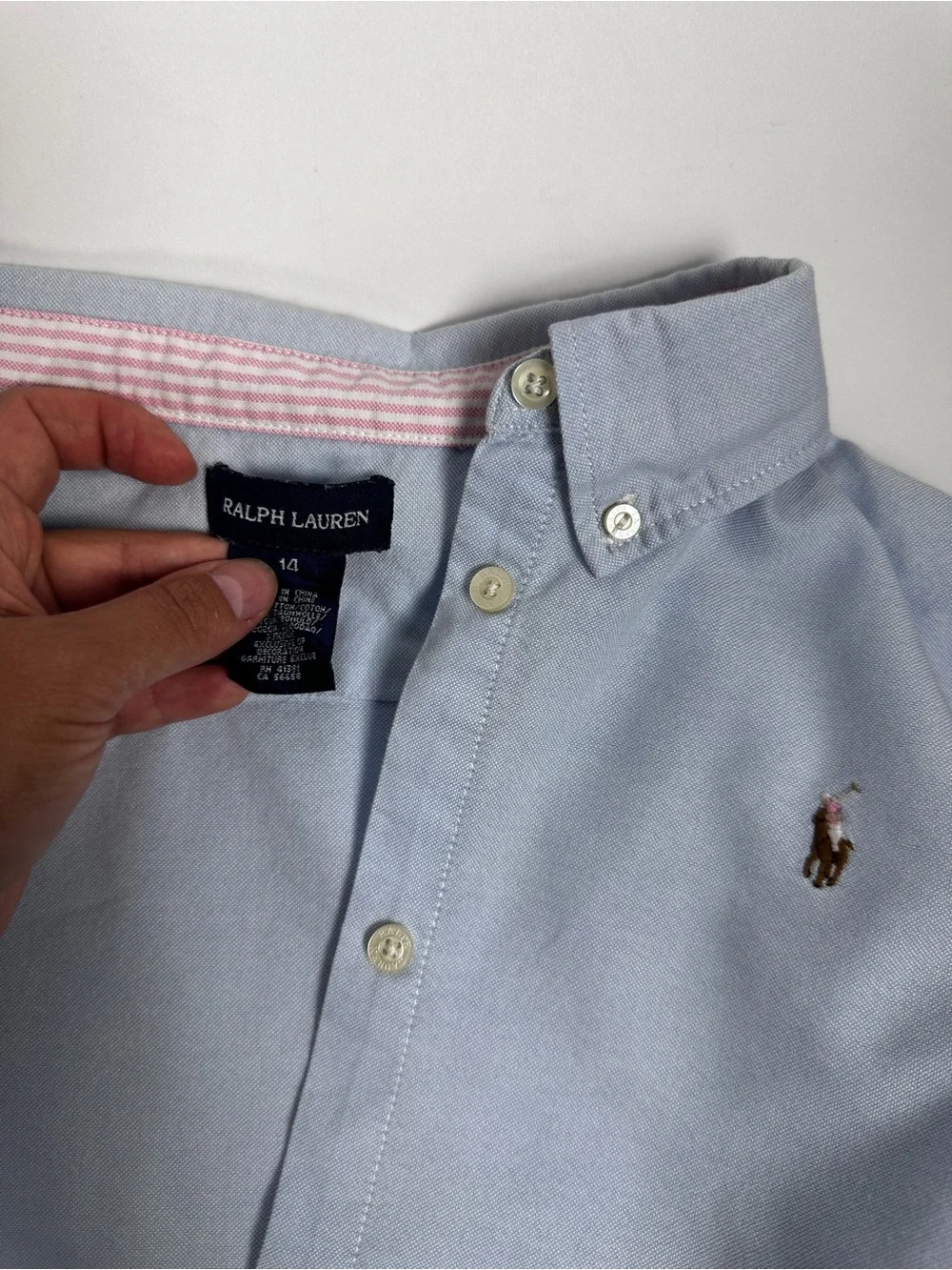 Ralph Lauren Blue Oxford Button Down Shirt Pony Logo Size 14